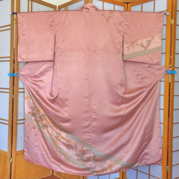 Vintage Pink Floral Japanese Silk Kimono Robe - Picture 1 of 13